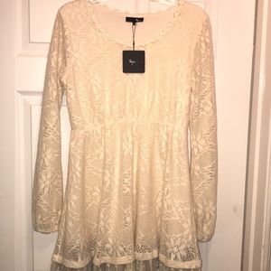 Floral off beige long sleeve dress